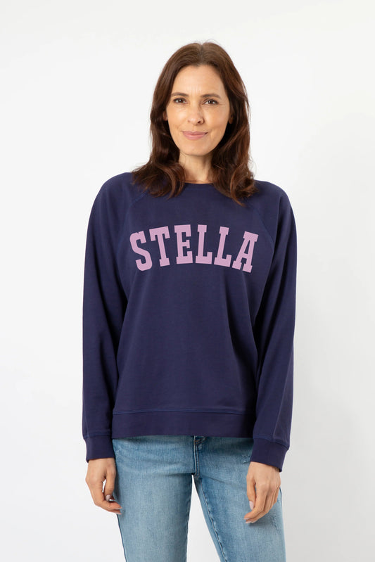 STELLA + GEMMA EVERYDAY SWEATER NAVY WITH BUBBLEGUM LOGO - THE VOGUE STORE