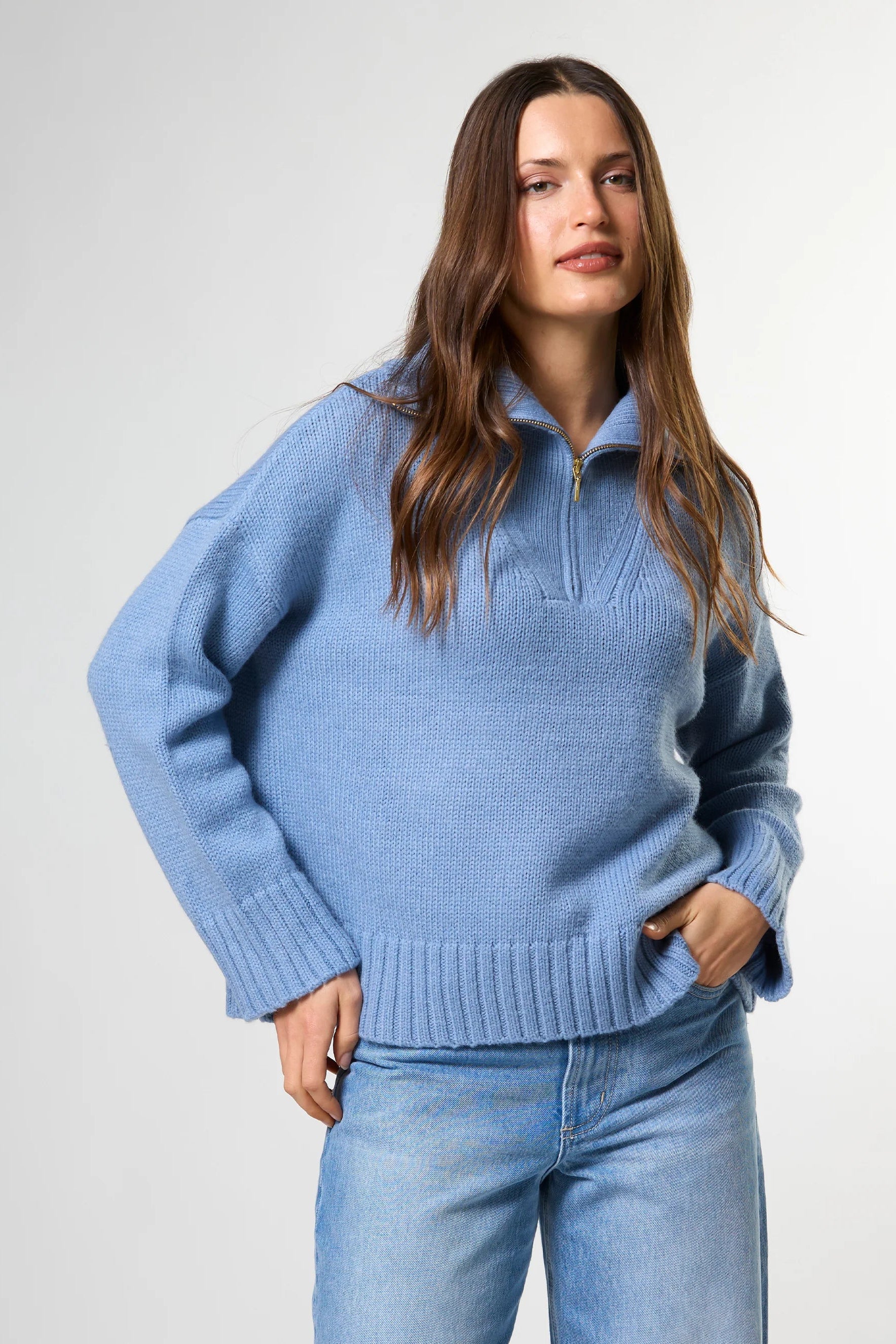 STELLA + GEMMA CORY ZIP KNIT - GLACIER BLUE - THE VOGUE STORE