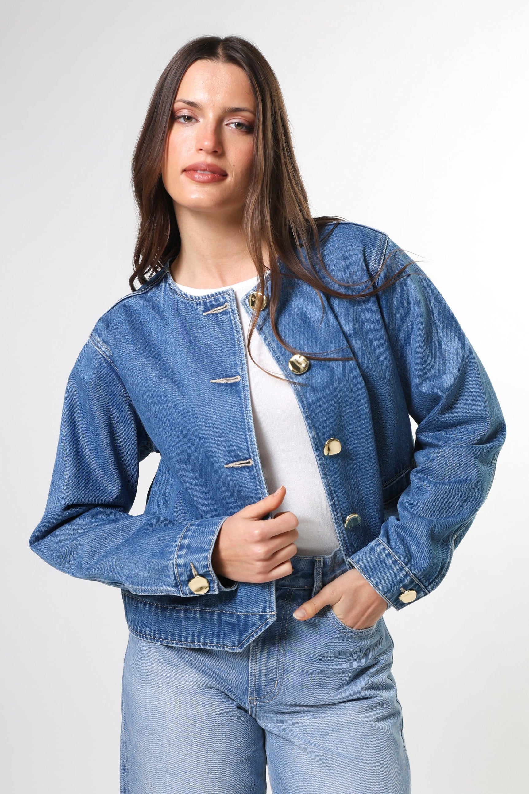 STELLA + GEMMA CLARA JACKET - MID BLUE - THE VOGUE STORE