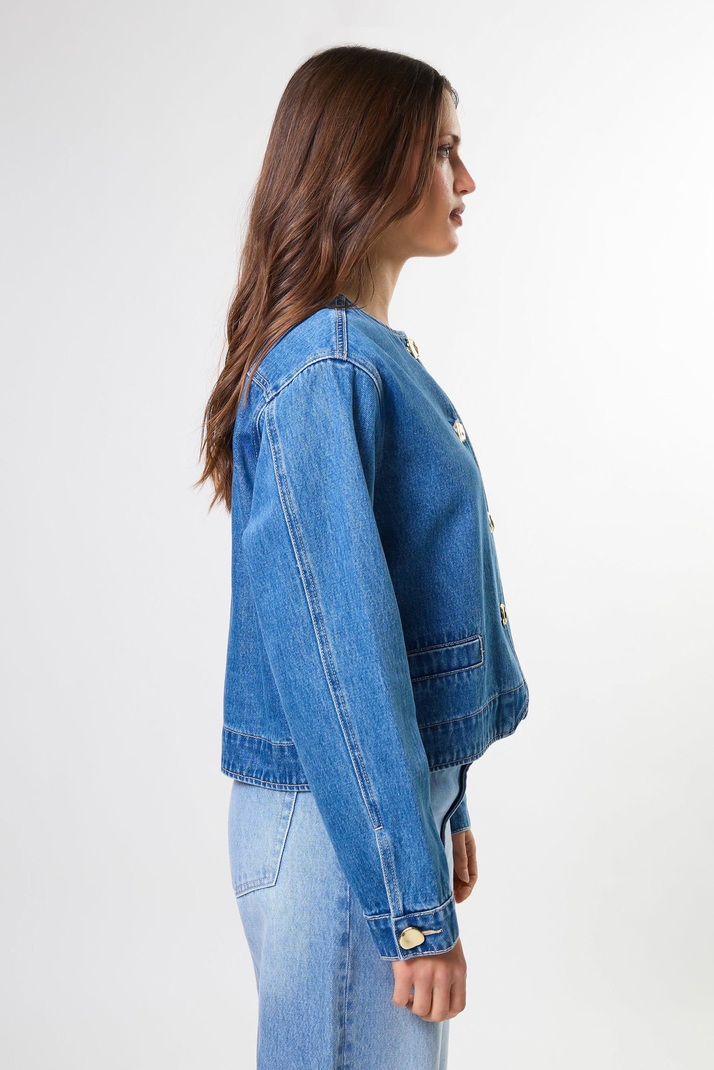STELLA + GEMMA CLARA JACKET - MID BLUE - THE VOGUE STORE