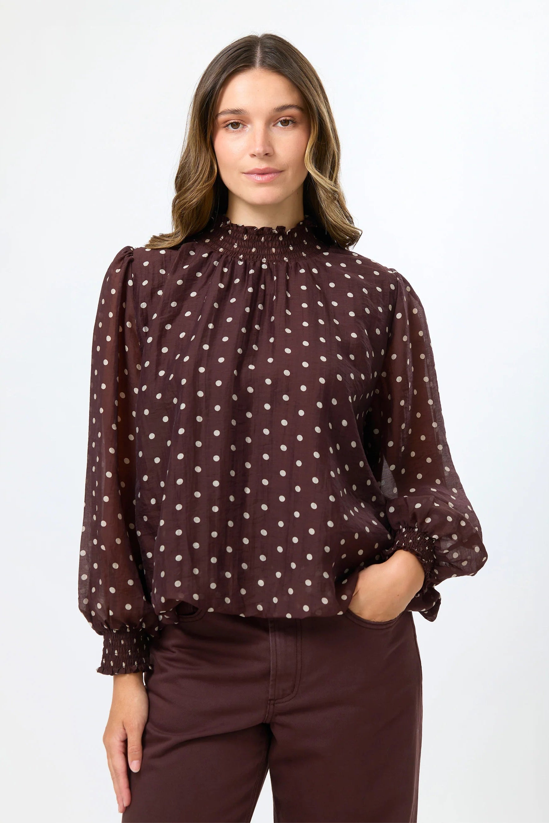 STELLA + GEMMA SUE BLOUSE - CHOC SPOT - THE VOGUE STORE