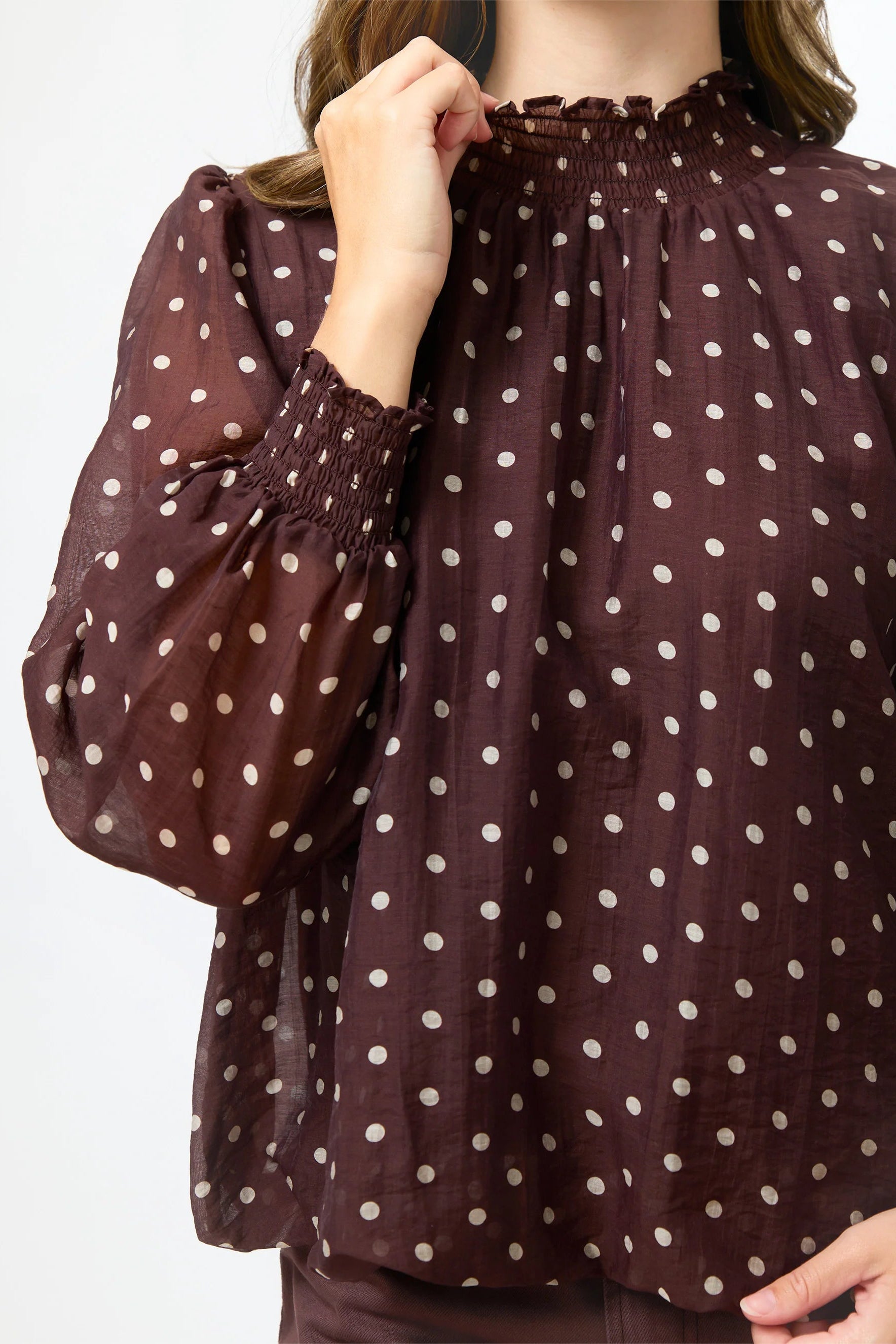 STELLA + GEMMA SUE BLOUSE - CHOC SPOT - THE VOGUE STORE