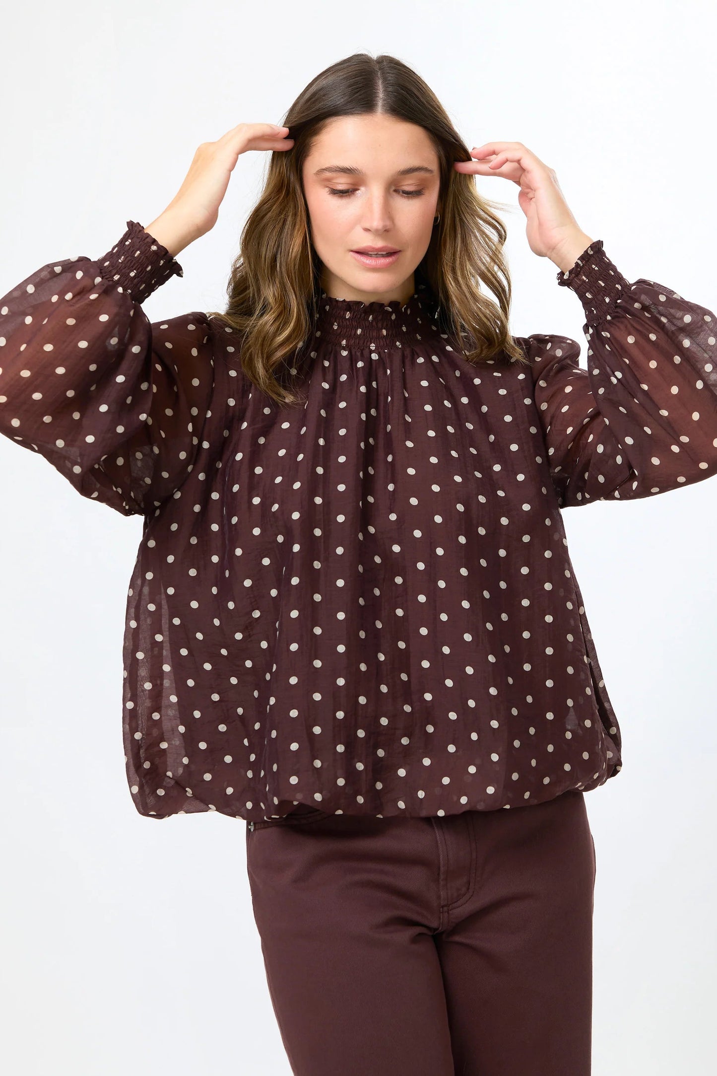 STELLA + GEMMA SUE BLOUSE - CHOC SPOT - THE VOGUE STORE