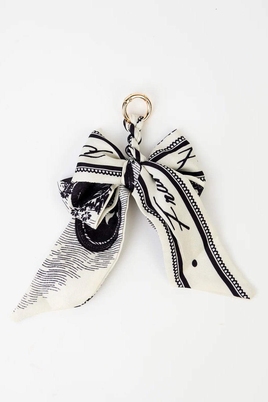 STELLA + GEMMA BAG/KEY CHARM BOW -  BLACK/WHITE BIRD PATTERN - THE VOGUE STORE