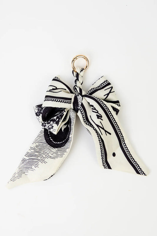 STELLA + GEMMA BAG/KEY CHARM BOW -  BLACK/WHITE BIRD PATTERN - THE VOGUE STORE