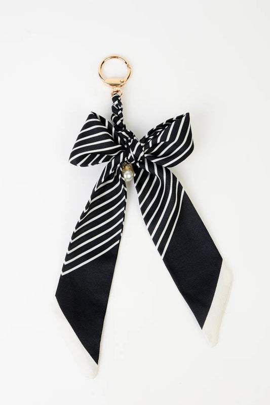 STELLA + GEMMA BAG/KEY CHARM BOW BLUSH WHITE STRIPE - THE VOGUE STORE