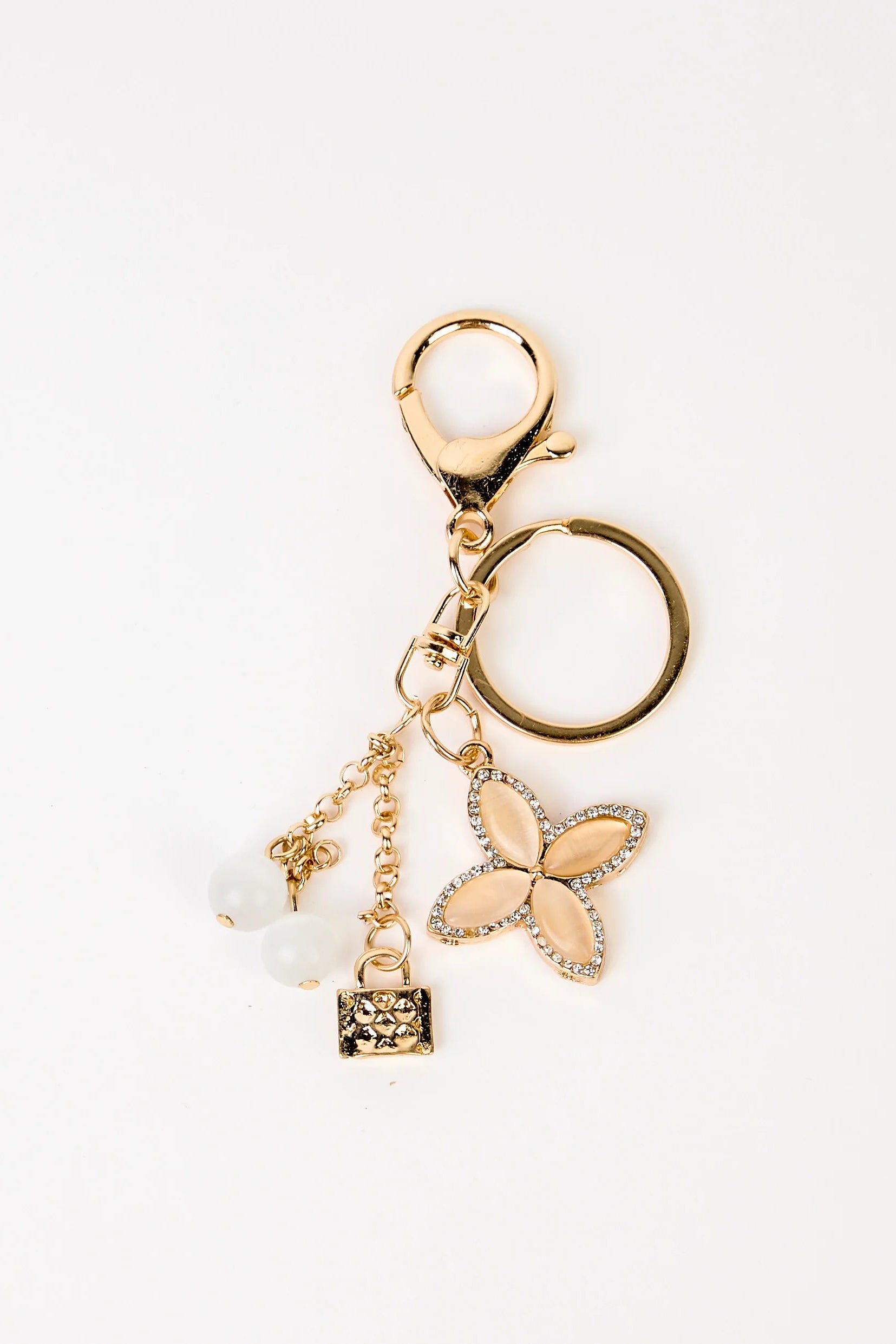 STELLA + GEMMA KEY CHAIN GOLD - CRYSTAL FLOWER & LOCK - THE VOGUE STORE