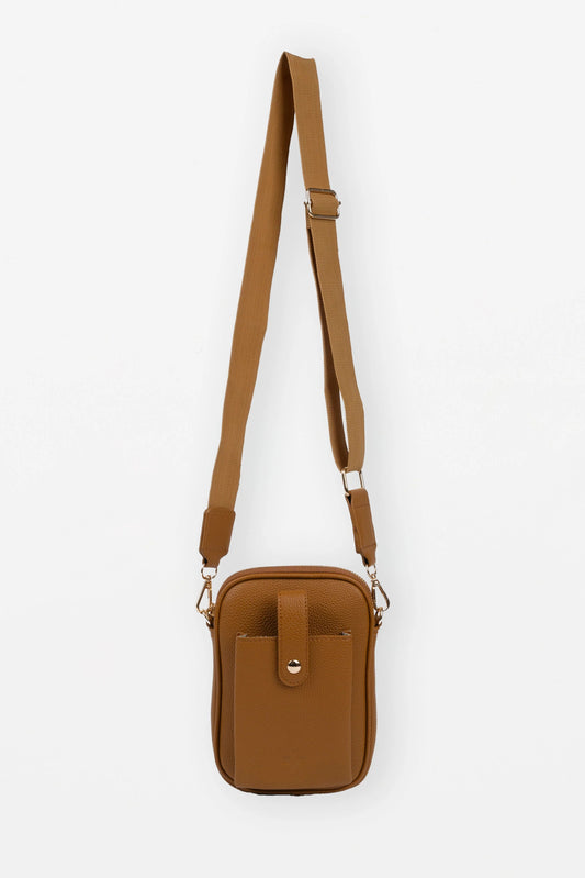 STELLA + GEMMA MALTA CROSS BODY MOBILE BAG - CARAMEL - THE VOGUE STORE