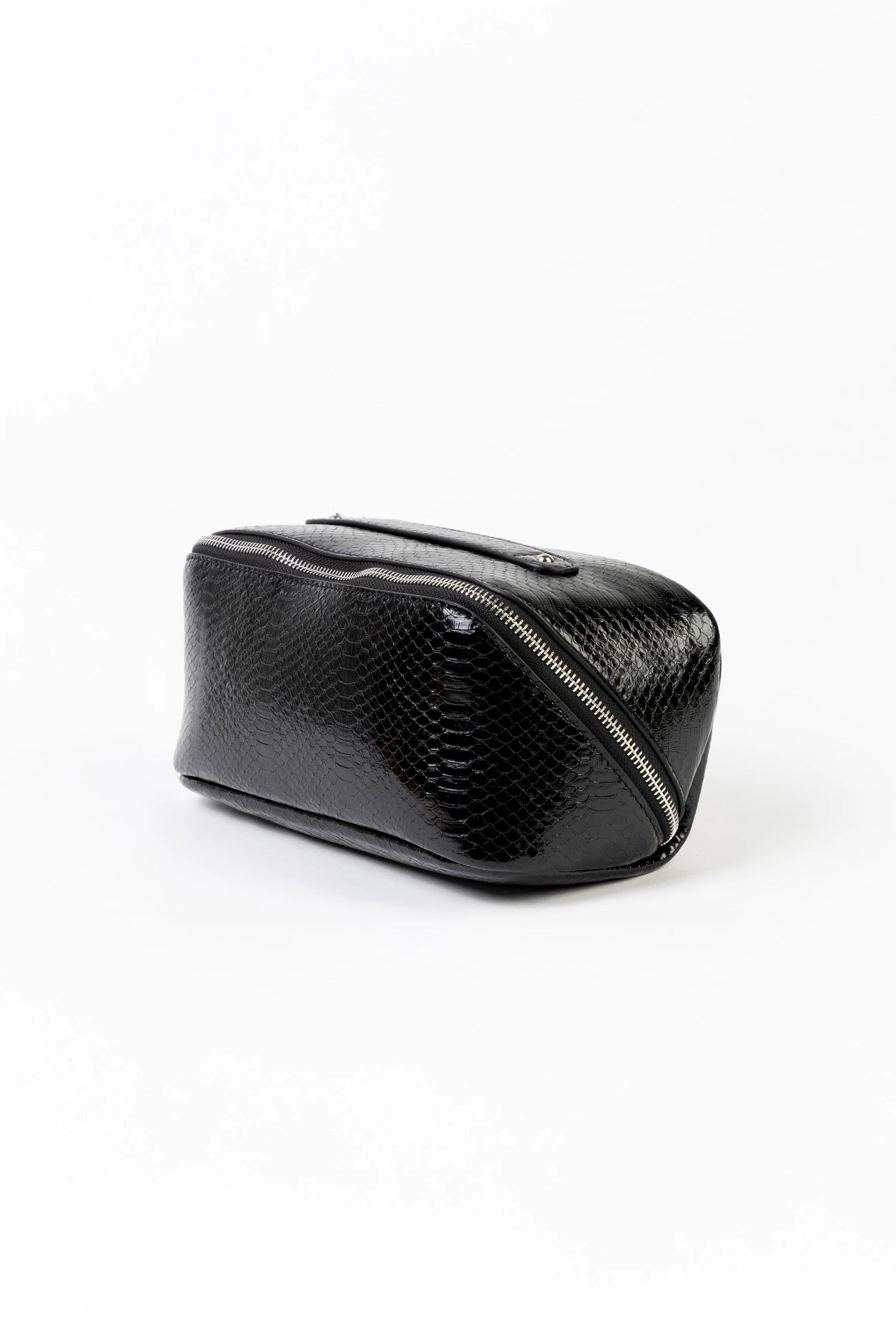  STELLA + GEMMA VOYAGE COSMETIC BAG - BLACK CROC- THE VOGUE STORE
