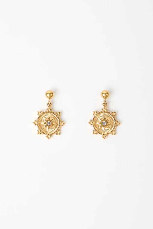 STELLA + GEMMA EARRINGS - GOLD MEDALLION WITH STARS & CRYSTALS - THE VOGUE STORE