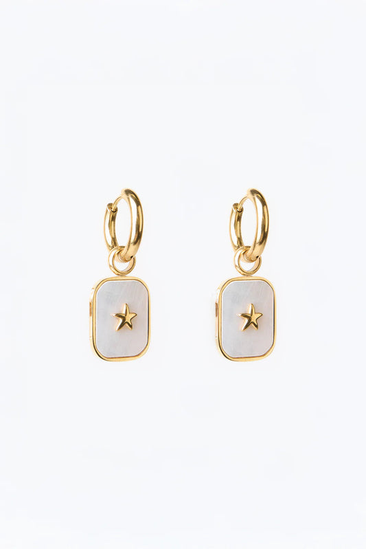 STELLA + GEMMA EARRINGS - GOLD SHELL SQUARE PENDENT WITH MINI STAR - THE VOGUE STORE