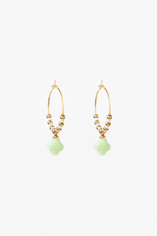 STELLA + GEMMA EARRINGS - GOLD HOOP GREEN CLOVER AND BEADS - THE VOGUE STORE