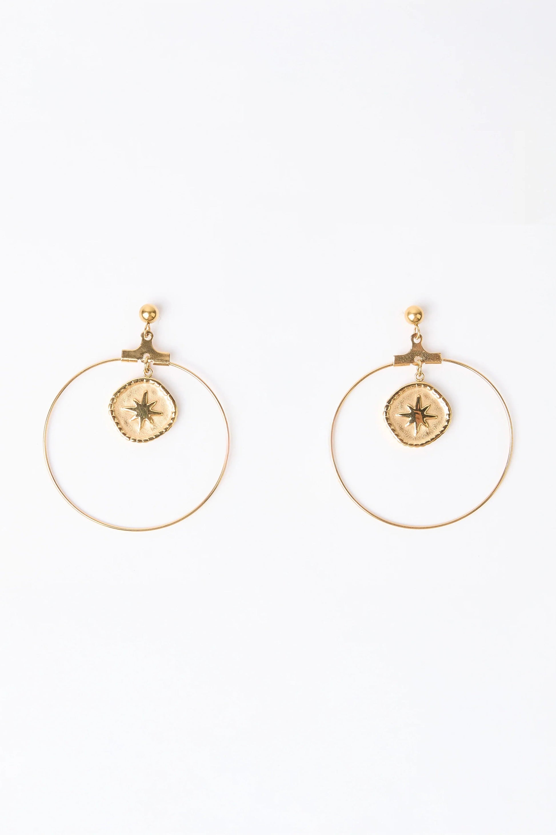 STELLA + GEMMA EARRING - GOLD HOOP WITH CENTRE PENDENT STAR - THE VOGUE STORE