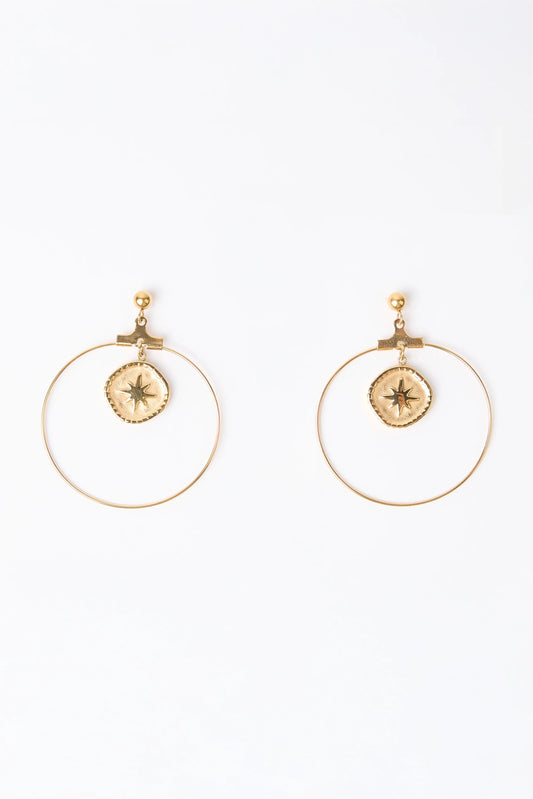 STELLA + GEMMA EARRING - GOLD HOOP WITH CENTRE PENDENT STAR - THE VOGUE STORE