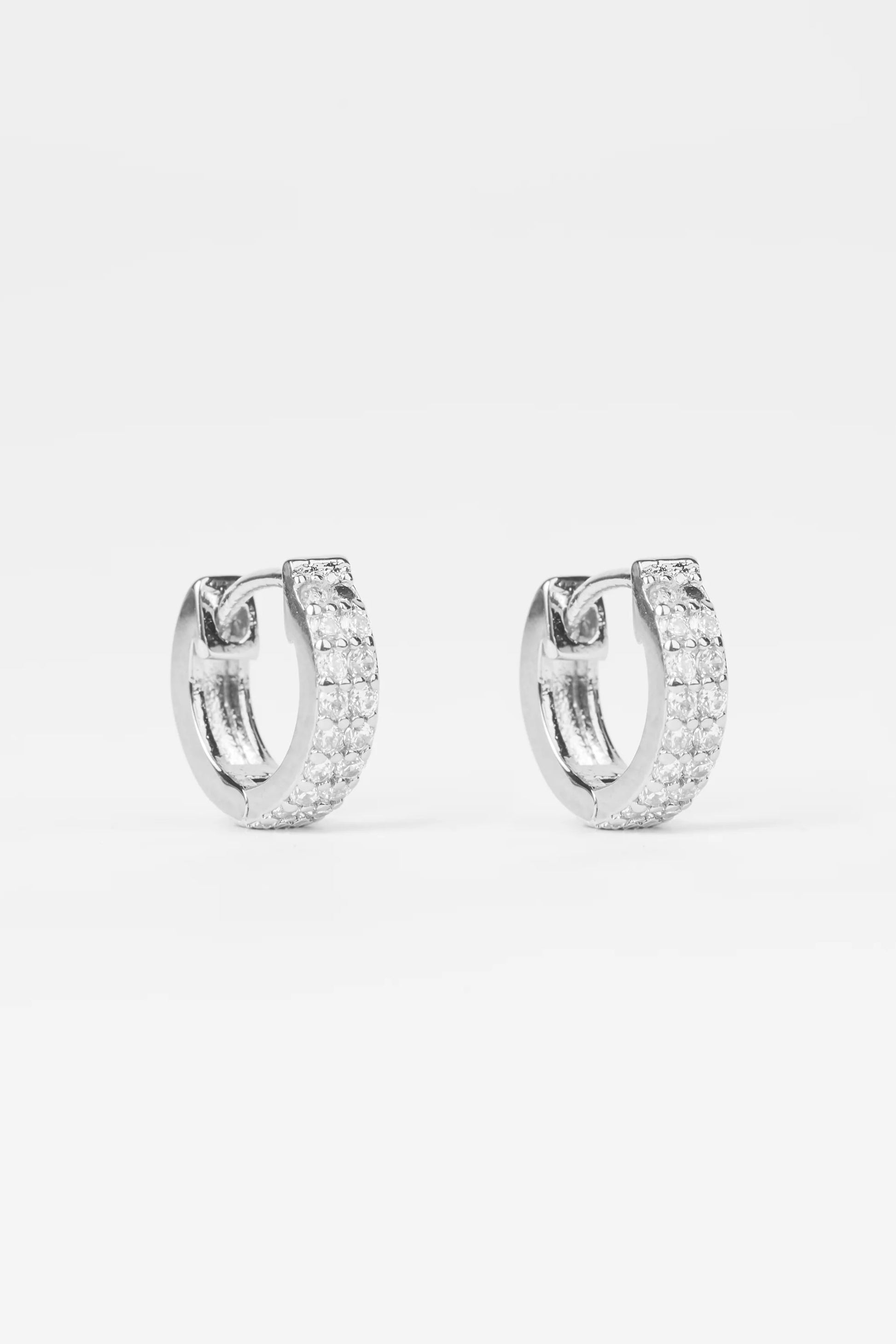 STELLA + GEMMA EARRINGS - SILVER CRYSTAL HUGGIE - THE VOGUE STORE