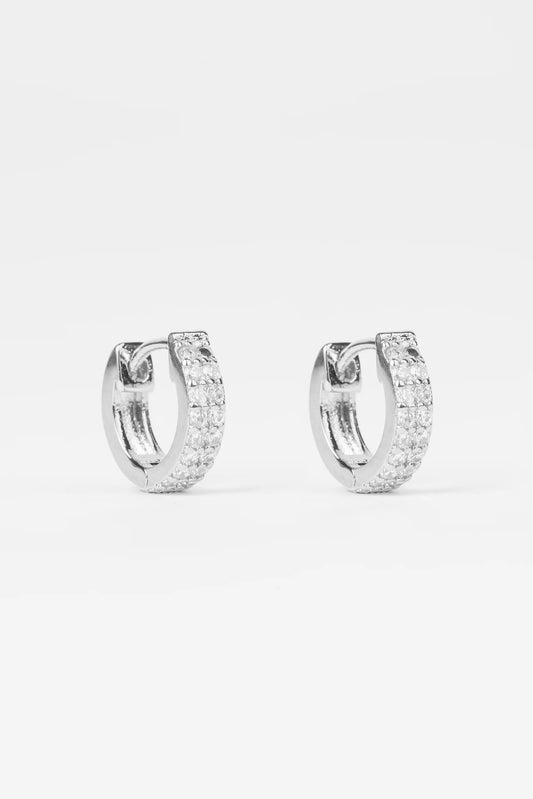 STELLA + GEMMA EARRINGS - SILVER CRYSTAL HUGGIE - THE VOGUE STORE