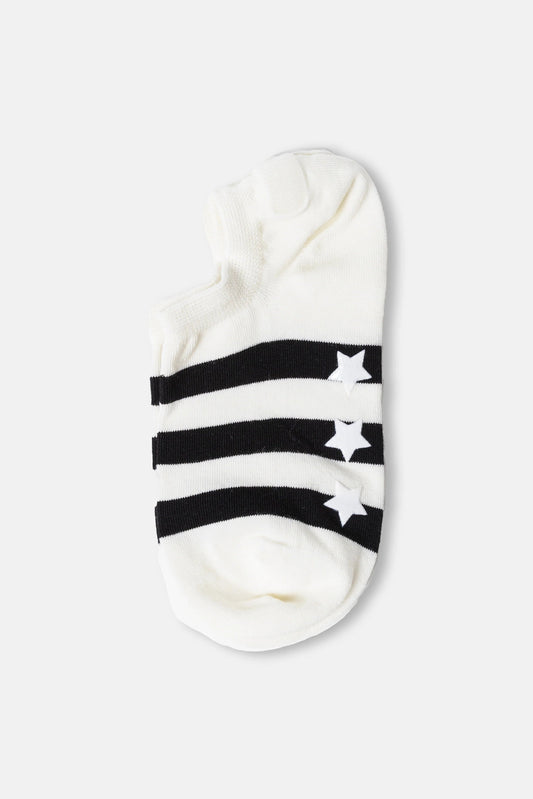 STELLA + GEMMA SOCKS - NO SHOW WHITE WITH STARS AND BLACK STRIPES