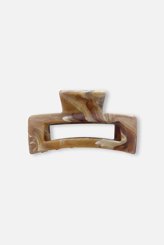 STELLA + GEMMA RECTANGLE HAIR CLAW - MARBLED CARAMEL - THE VOGUE STORE 
