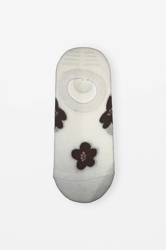 STELLA + GEMMA SOCKS NO SHOW WHITE WITH CHOCOLATE FLOWERS - THE VOGUE STORE