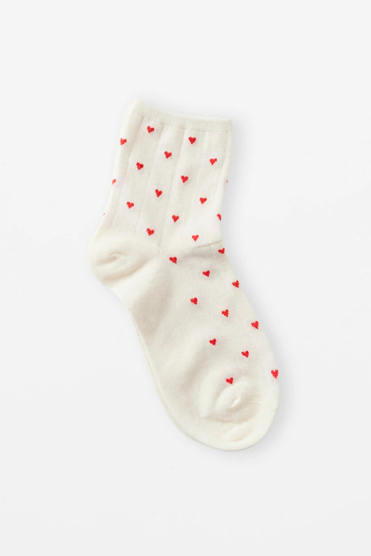 STELLA + GEMMA SOCKS CREAM WITH RED HEARTS - THE VOGUE STORE