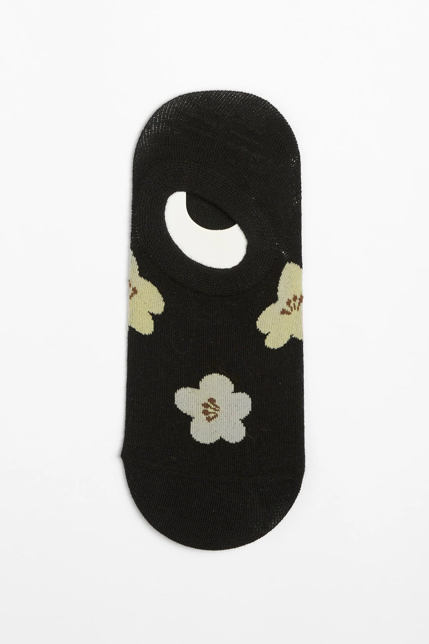 STELLA + GEMMA SOCKS NO SHOW BLACK WITH TAUPE FLOWER - THE VOGUE STORE