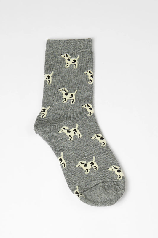 STELLA + GEMMA SOCKS GREY WITH DOGS - THE VOGUE STORE