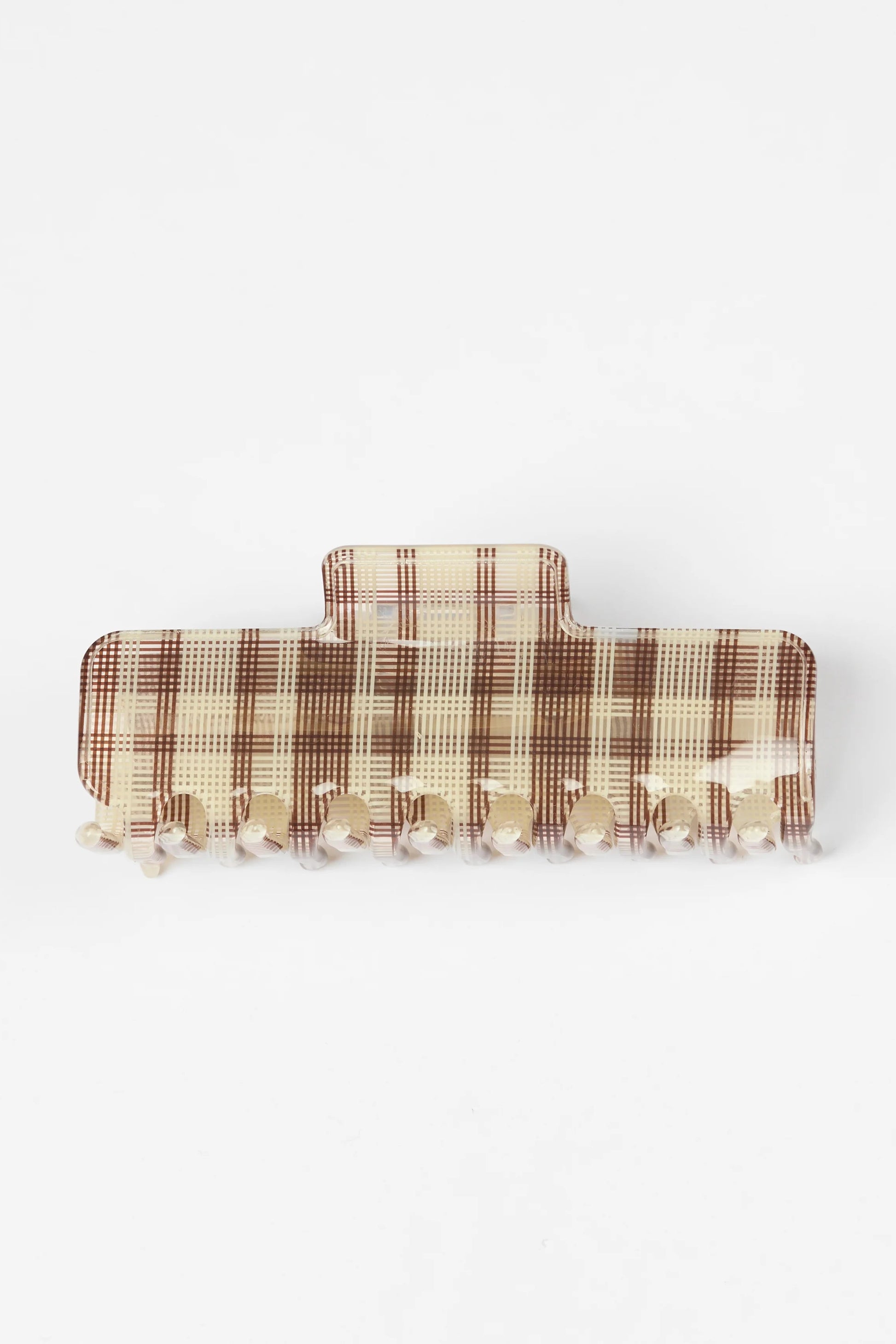 STELLA + GEMMA HAIR CLAW TARTAN BROWN - THE VOGUE STORE