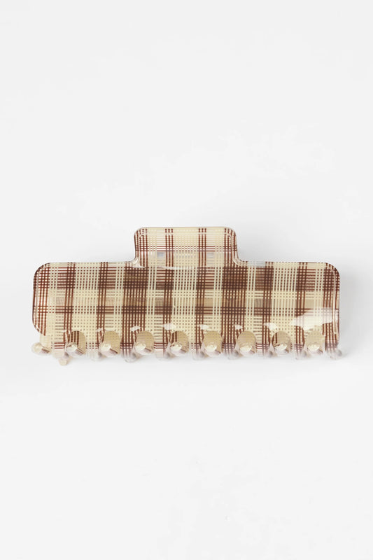 STELLA + GEMMA HAIR CLAW TARTAN BROWN - THE VOGUE STORE