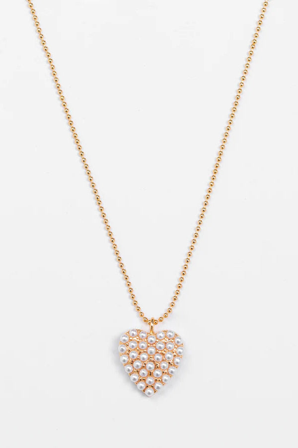 STELLA + GEMMA NECKLACE - GOLD CHAIN WITH HEART PEARLS - THE VOGUE STORE