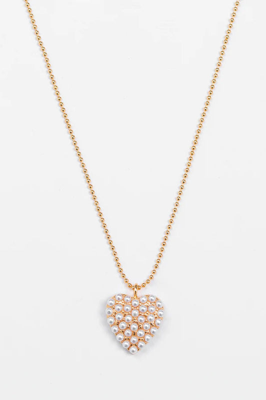 STELLA + GEMMA NECKLACE - GOLD CHAIN WITH HEART PEARLS - THE VOGUE STORE
