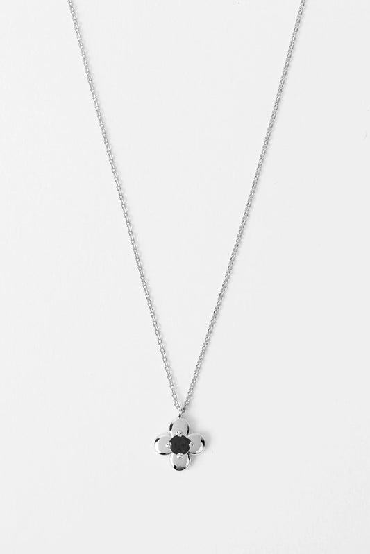 STELLA + GEMMA NECKLACE - SILVER DAISY BLACK CENTRE - THE VOGUE STORE