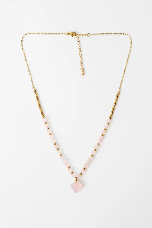 STELLA + GEMMA NECKLACE - GOLD PINK CLOVER - THE VOGUE STORE