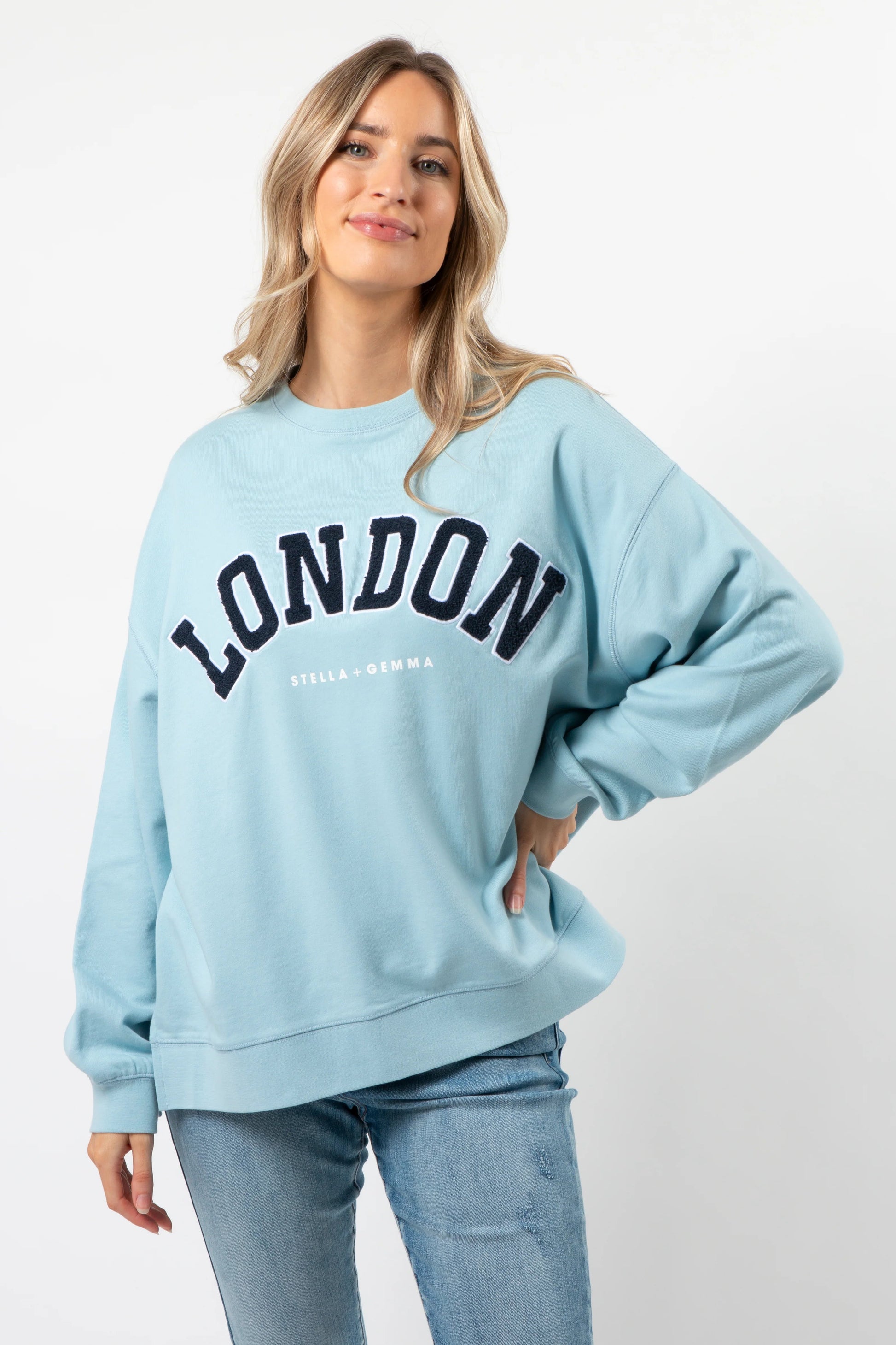 STELLA + GEMMA SUNDAY SWEATER - SKY BLUE - LONDON - THE VOGUE STORE