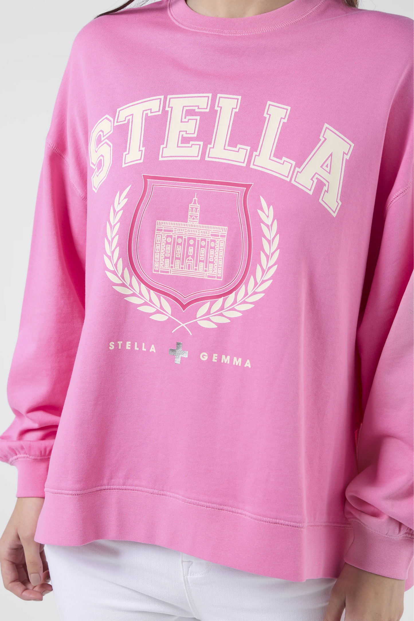 STELLA + GEMMA SUNDAY SWEATER - BRIGHT PINK - COLLEGE HARVARD - THE VOGUE STORE