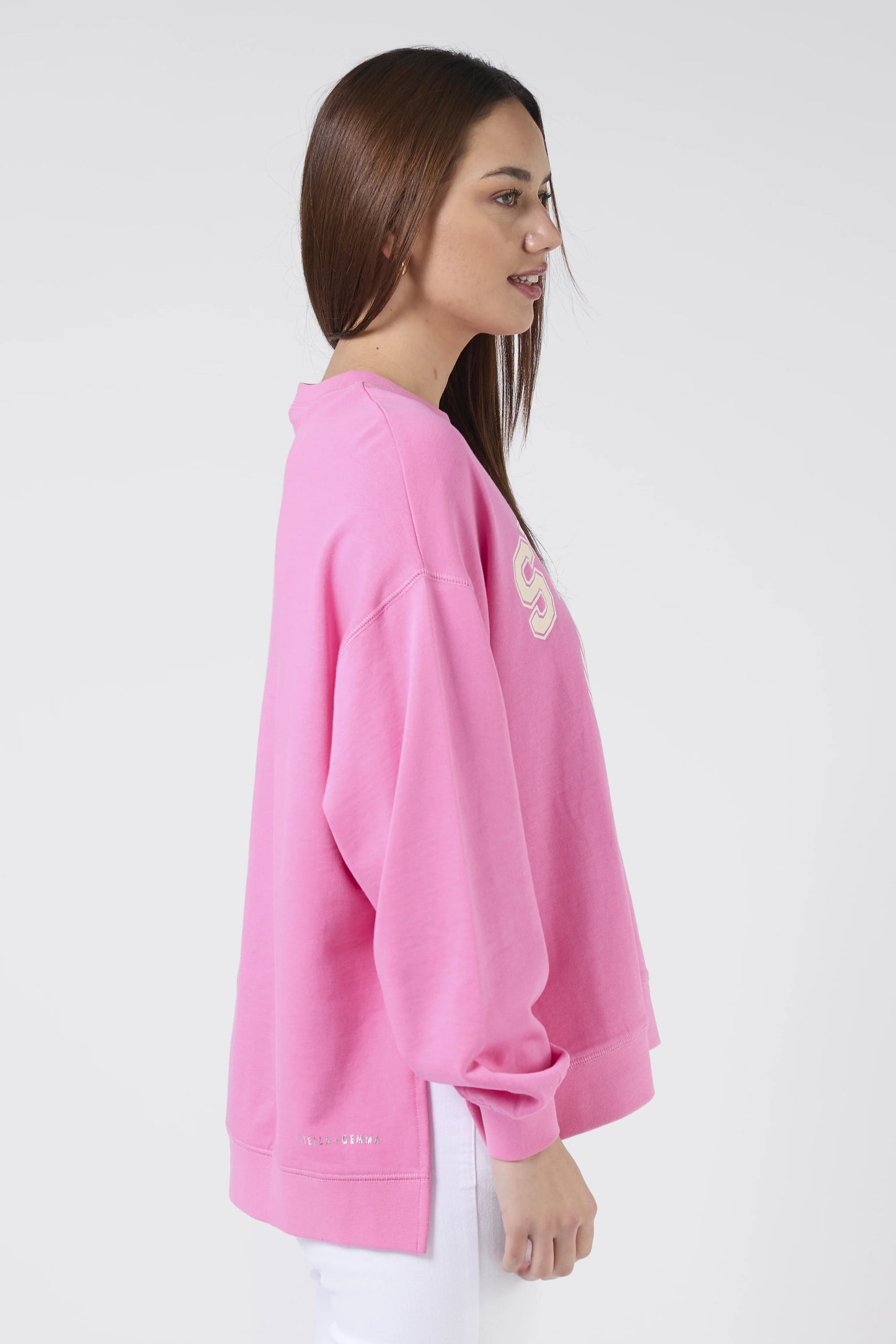 STELLA + GEMMA SUNDAY SWEATER - BRIGHT PINK - COLLEGE HARVARD - THE VOGUE STORE