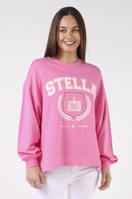 STELLA + GEMMA SUNDAY SWEATER - BRIGHT PINK - COLLEGE HARVARD - THE VOGUE STORE