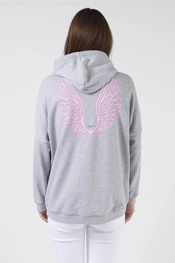 STELLA + GEMMA HOODIE ANGEL WINGS - LIGHT GREY - THE VOGUE STORE