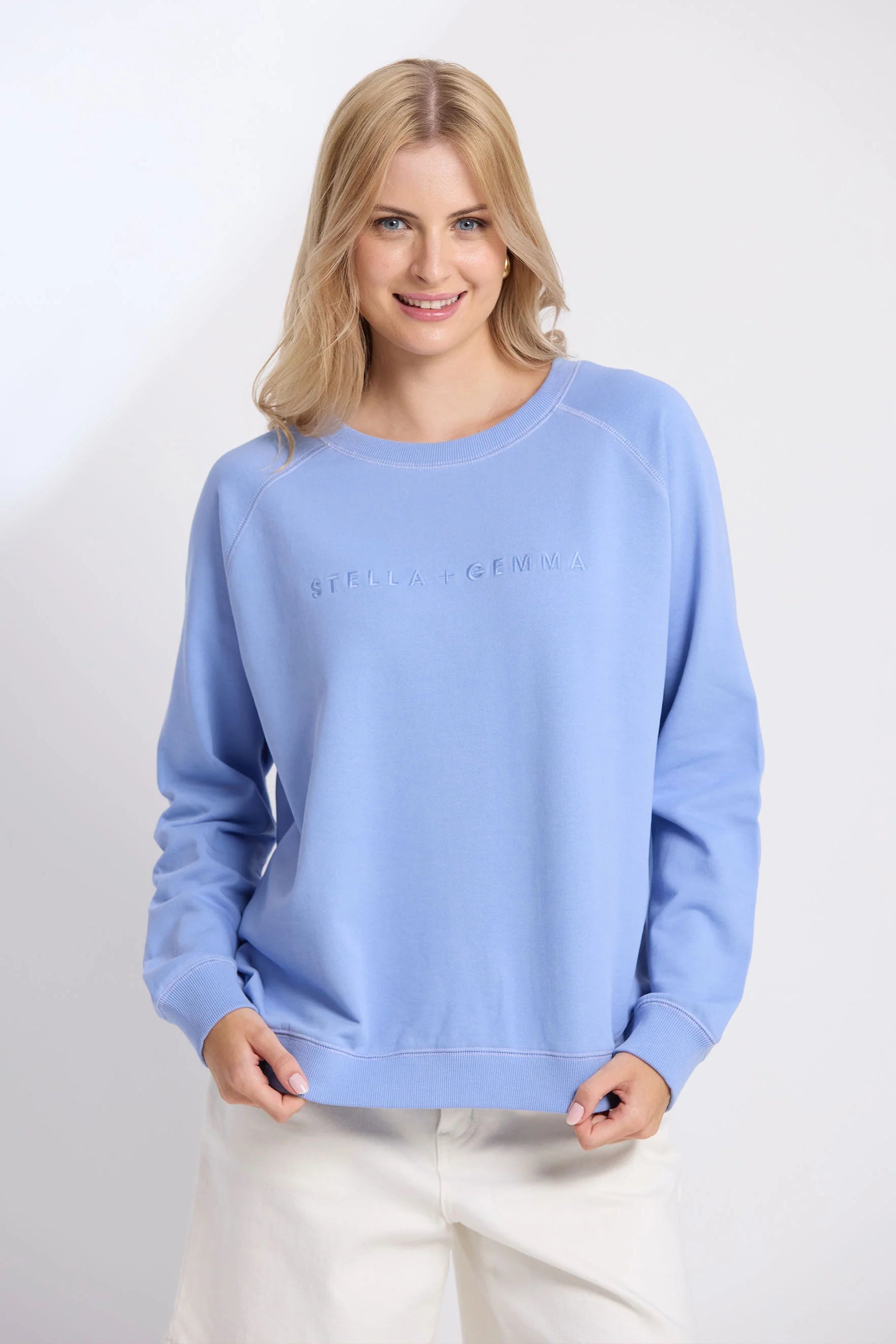 STELLA + GEMMA CLASSIC SWEAT  EMBROIDERED LOGO - SKY - THE VOGUE STORE