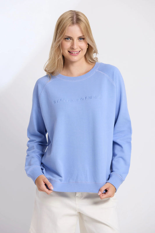 STELLA + GEMMA CLASSIC SWEAT  EMBROIDERED LOGO - SKY - THE VOGUE STORE
