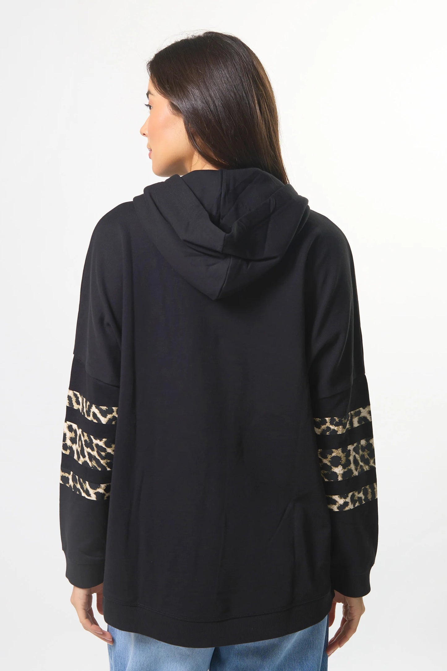 STELLA + GEMMA NEWPORT HOODIE BLACK LEOPARD ICON STRIPE - THE VOGUE STORE