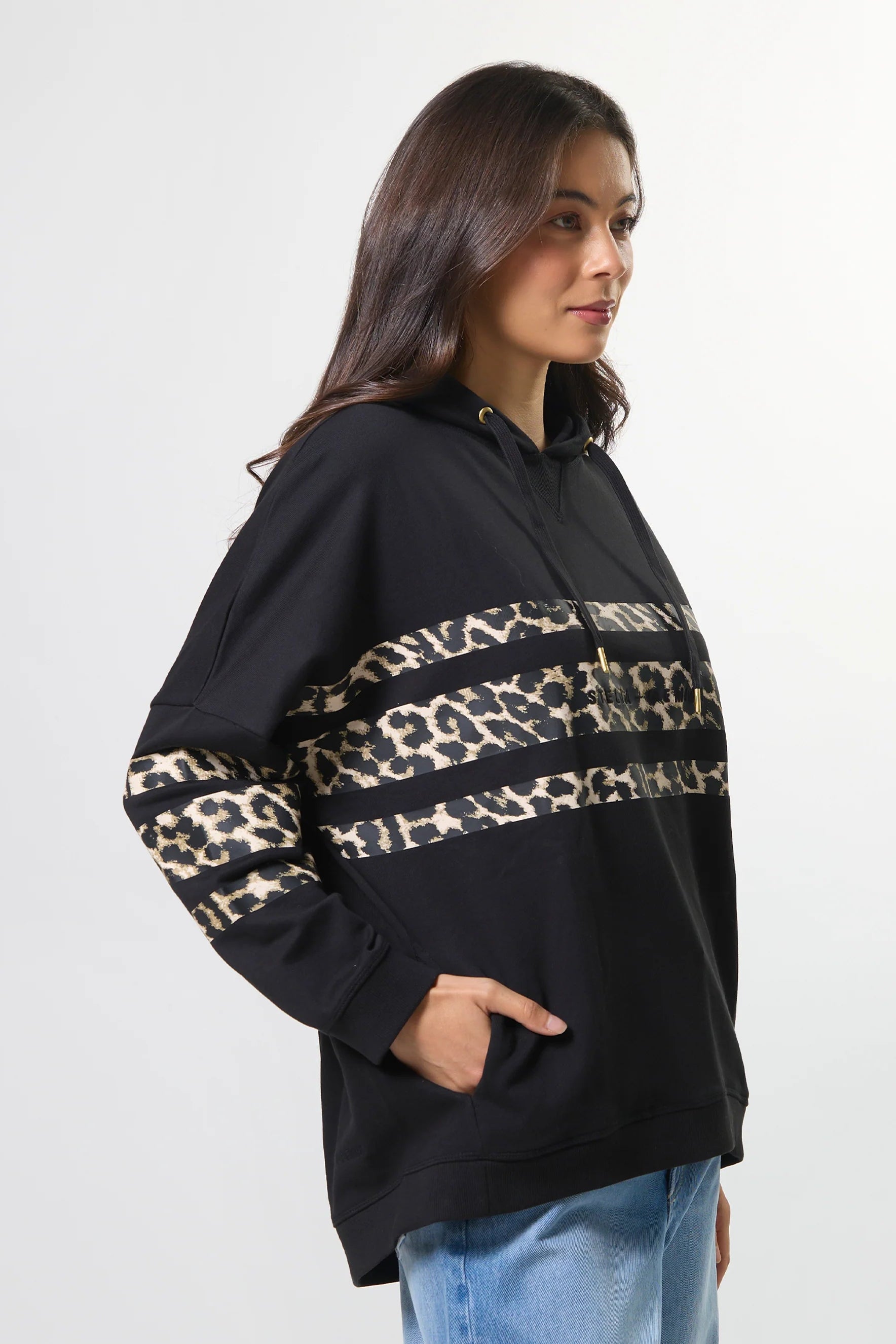 STELLA + GEMMA NEWPORT HOODIE BLACK LEOPARD ICON STRIPE - THE VOGUE STORE