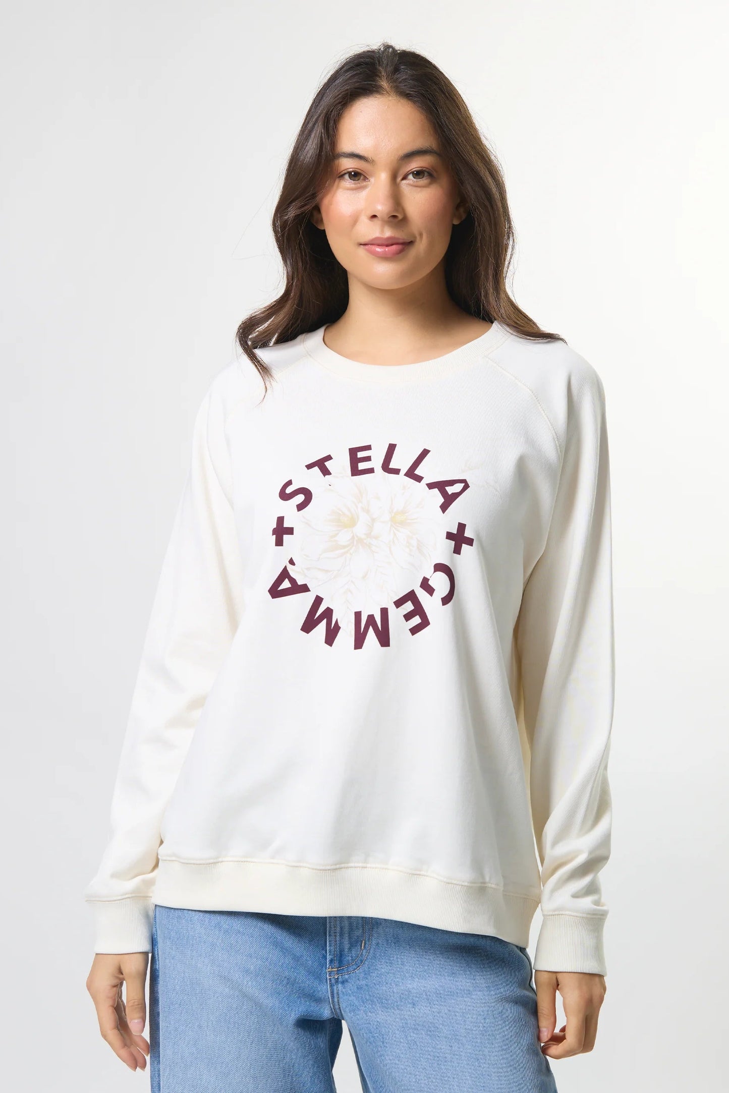 STELLA + GEMMA CLASSIC SWEAT ROTATION - CREAM BURGUNDY - THE VOGUE STORE