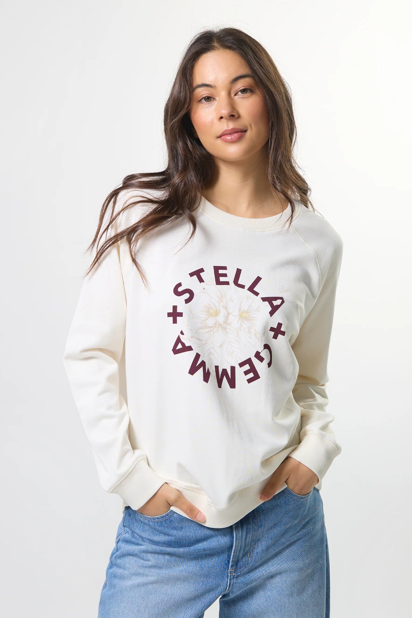 STELLA + GEMMA CLASSIC SWEAT ROTATION - CREAM BURGUNDY - THE VOGUE STORE