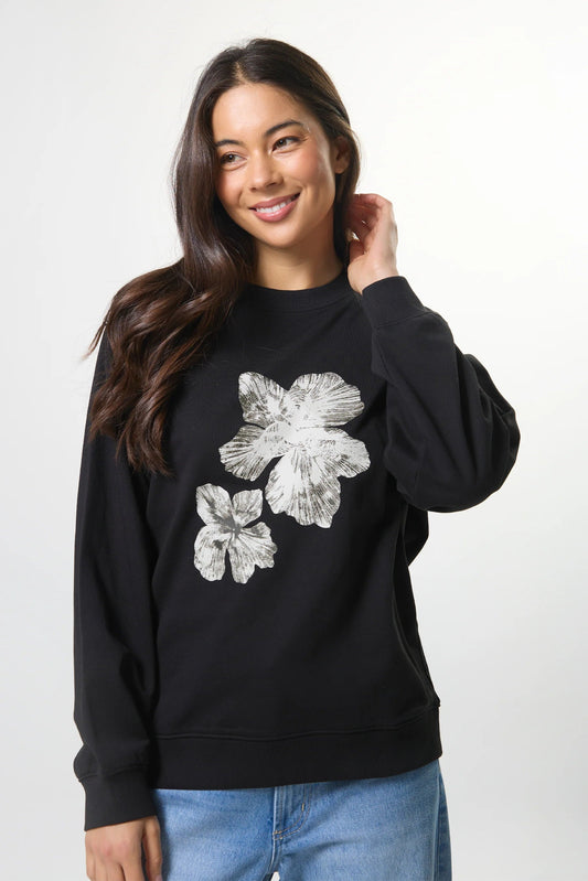 STELLA + GEMMA ESSENTIAL SWEAT - BLACK COCOA BLOOMS - THE VOGUE STORE