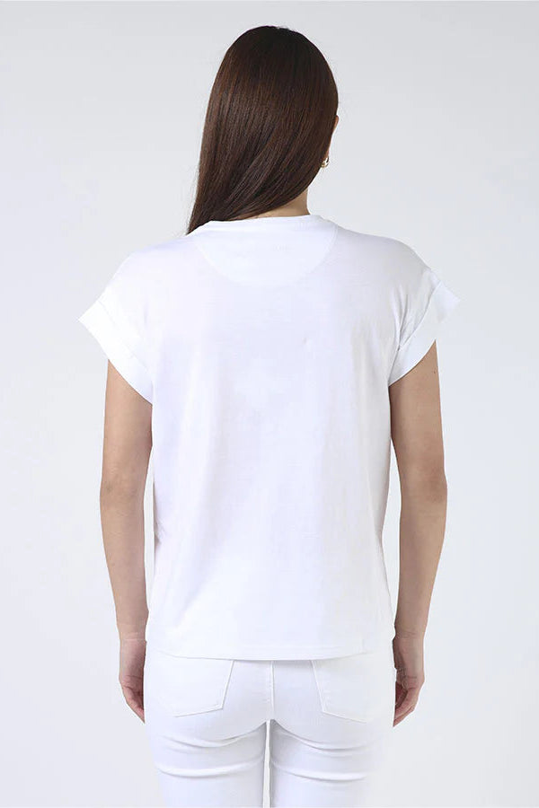 STELLA + GEMMA CUFF SLEEVE T-SHIRT - WHITE CHAMPAGNE SOCIAL CLUB - THE VOGUE STORE
