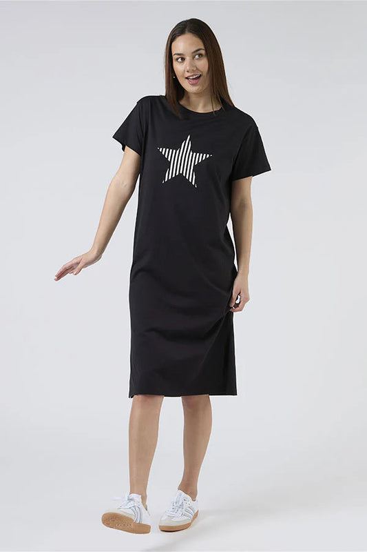 STELLA + GEMMA MAXIE T-SHIRT DRESS - BLACK AND WHITE STRIPE STAR - THE VOGUE STORE