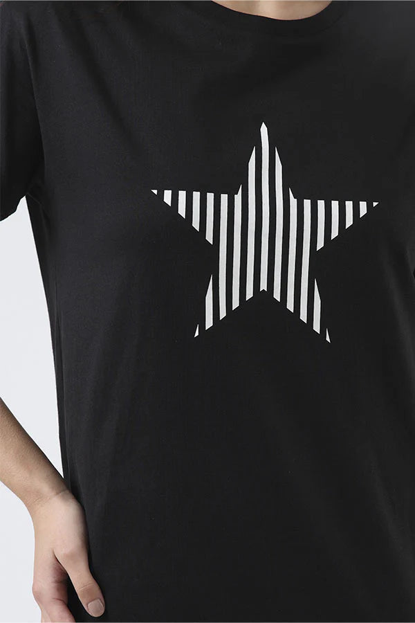 STELLA + GEMMA MAXIE T-SHIRT DRESS - BLACK AND WHITE STRIPE STAR - THE VOGUE STORE