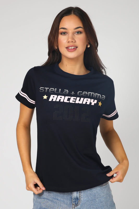 STELLA + GEMMA ACE T-SHIRT - RACEWAY NAVY - THE VOGUE STORE