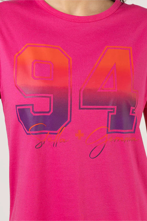 STELLA + GEMMA ACE T-SHIRT - OMBRE VARSITY HOT PINK - THE VOGUE STORE