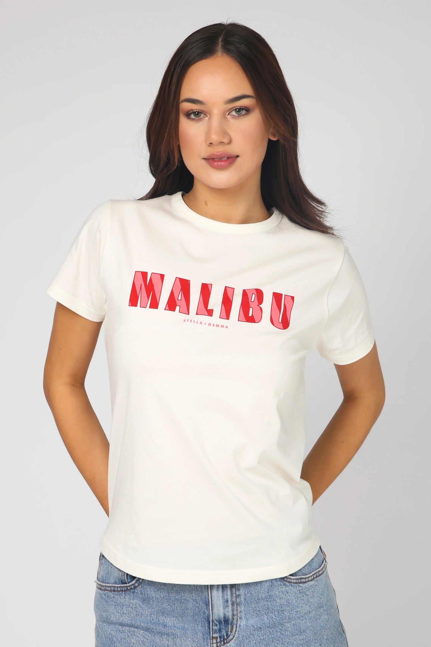 STELLA + GEMMA ACE TEE - MALIBU STRIPES WHITE - THE VOGUE STORE